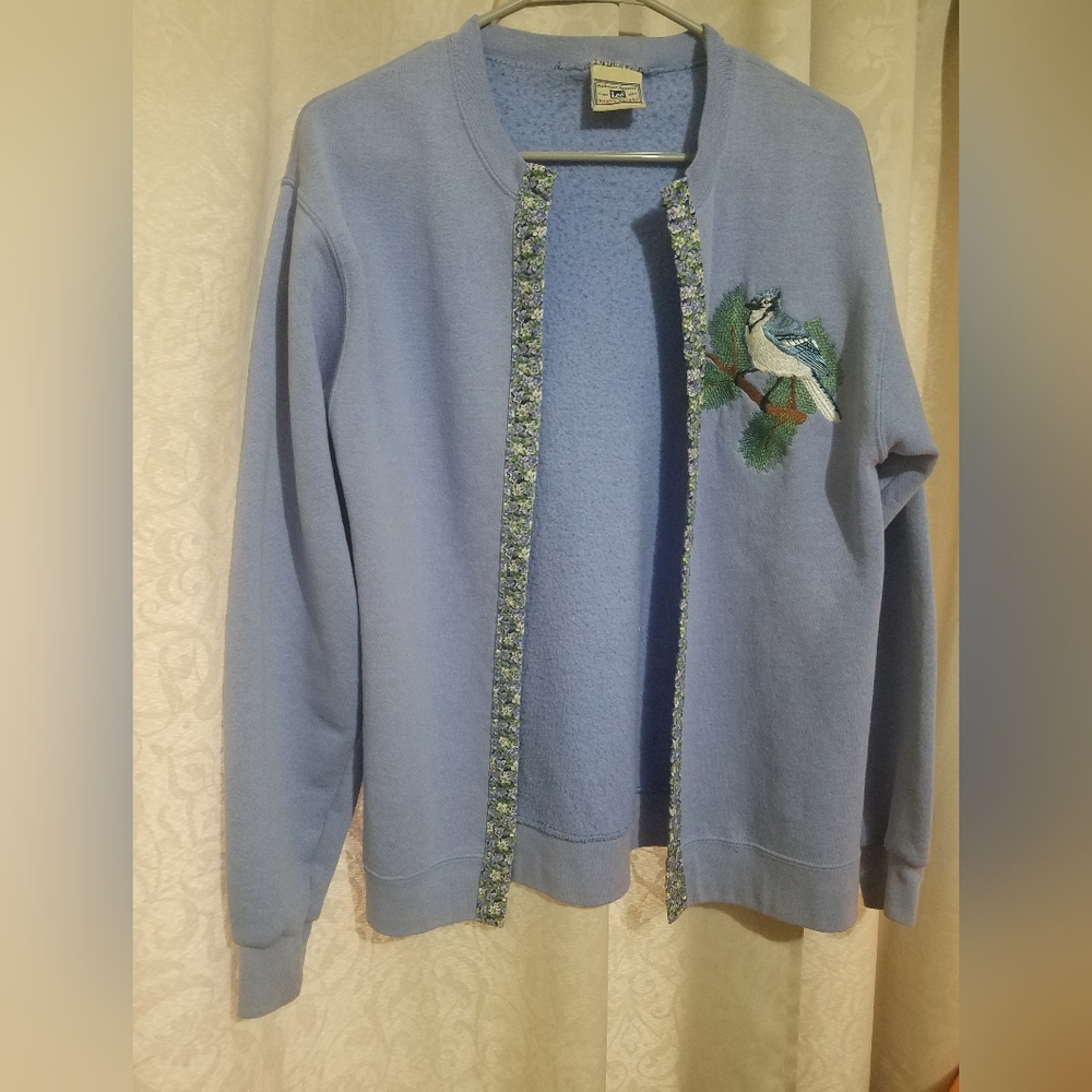 Blue Embroidered Bird Cardigan